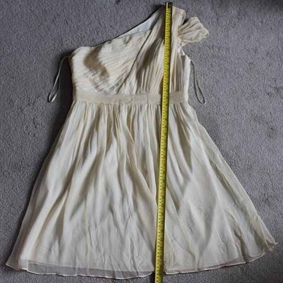J Crew Cara - One Shoulder Silk Chiffon Dress - Champagne, sz 10 - Picture 9 of 12